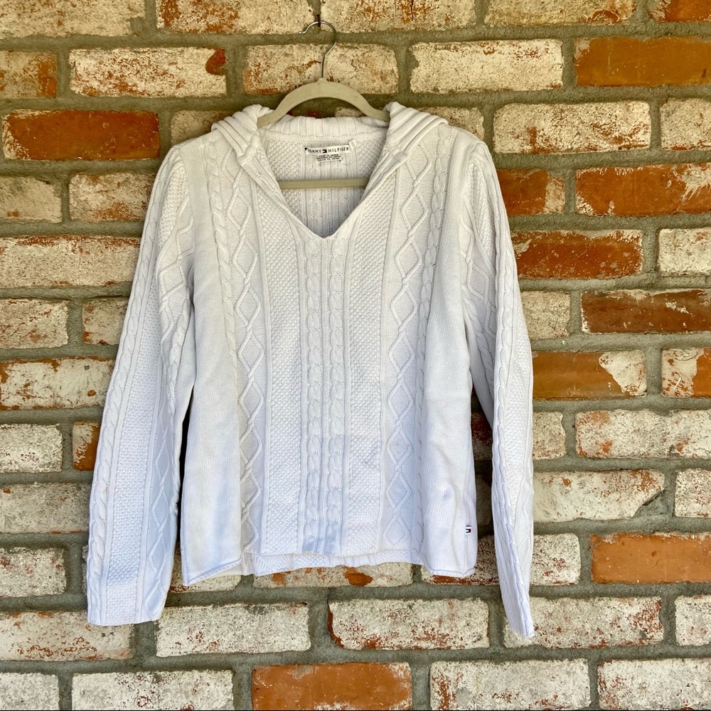TOMMY HILFIGER White Cable Knit Sweater